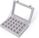 Cutie organizatoare pentru bijuterii cu geam, 20x15x5 cm, catifea gri