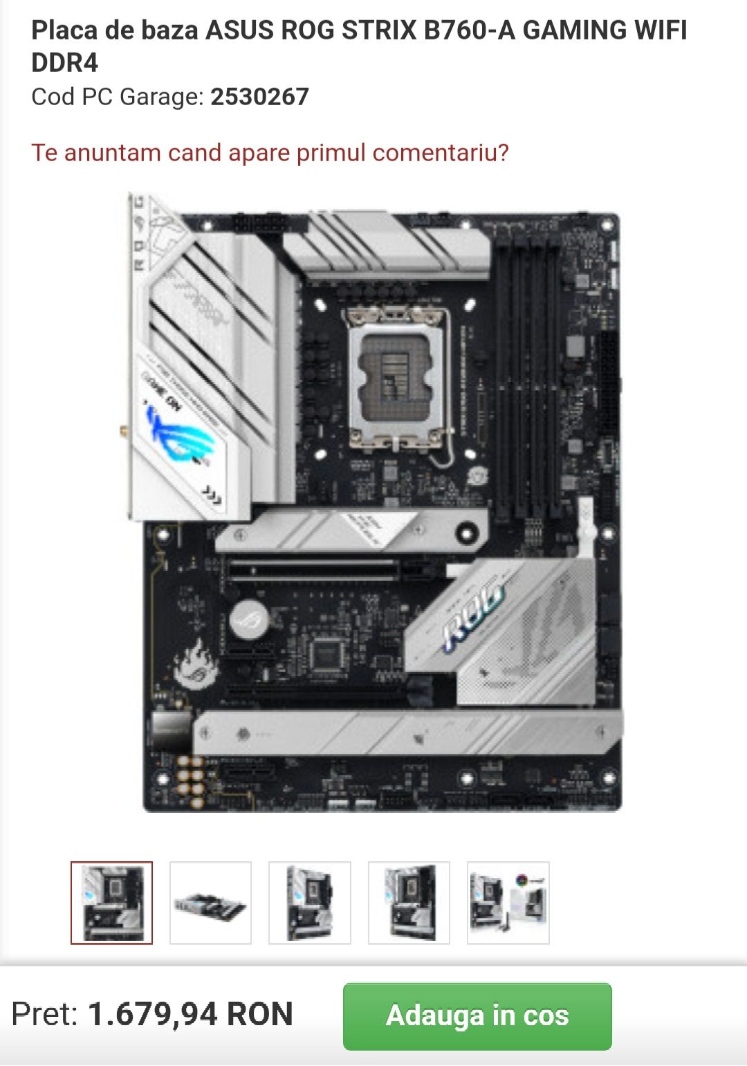 Placa de baza ASUS ROG STRIX B760-A GAMING WIFI DDR4 Socket 1700