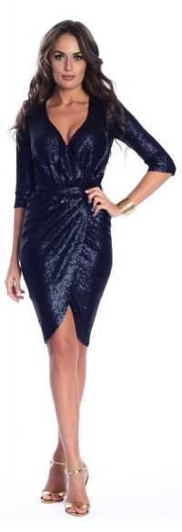 Rochie midi bleumarin din paiete Roserry marime 38