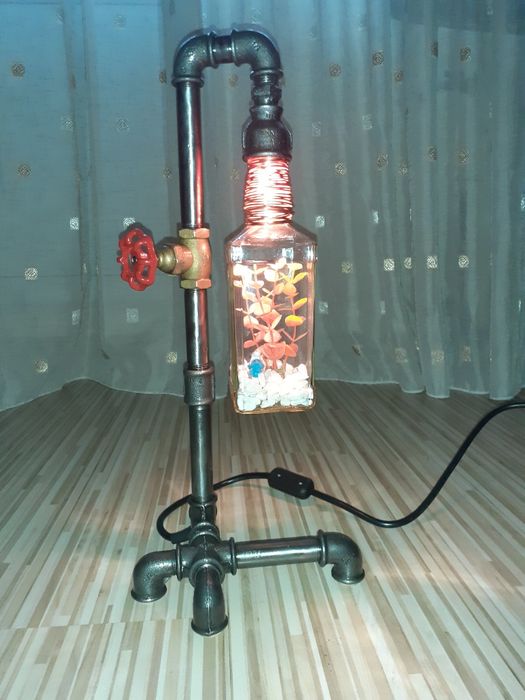 Lampa/ veioza tip industrial / steampunk, bec led, homemade.
