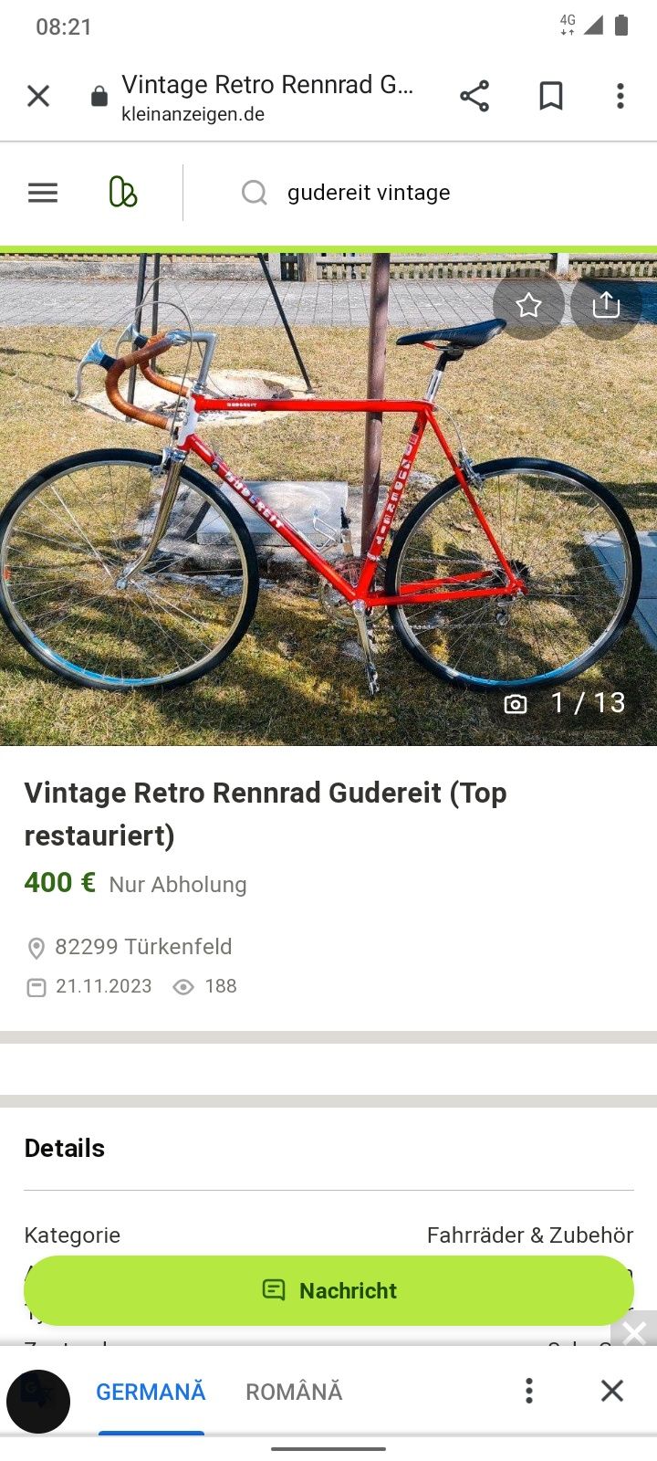 Bicicleta, cursiera Gudereit vintage