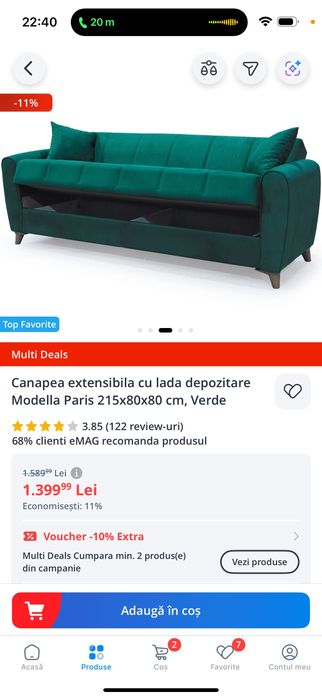 Canapea stofă foarte puțin folosit