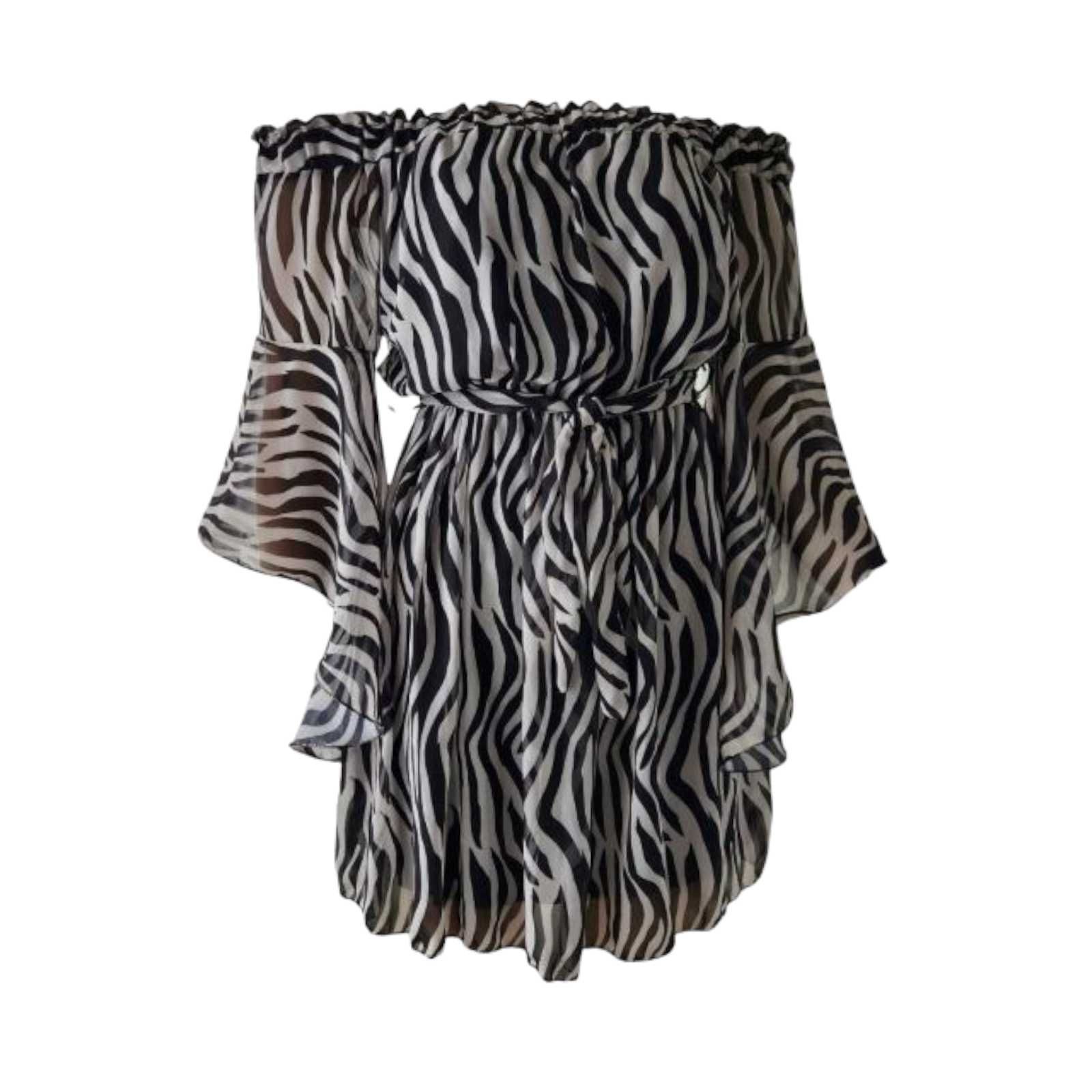 Rochie din voal cu imprimeu zebra, talie elastica, cordon,  marime M