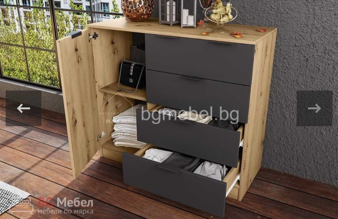 Спален Комплект Агата за Матрак 160 / 200 Дъб Артисан / Графит