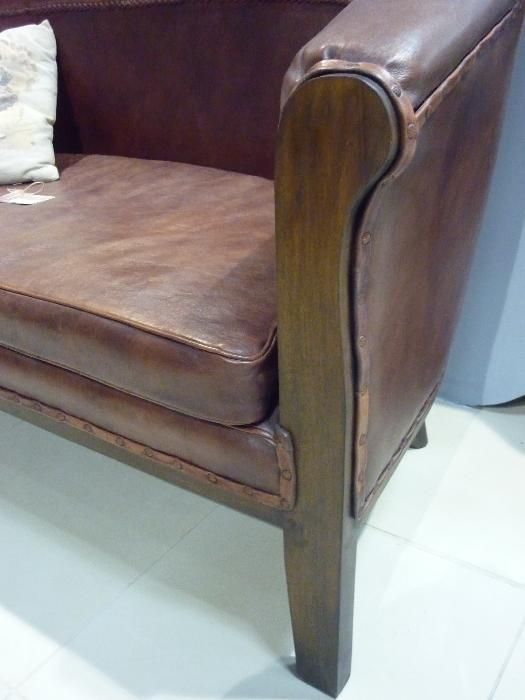 Фотьойл от тиково дърво и естествена кожа- ID ICS-251