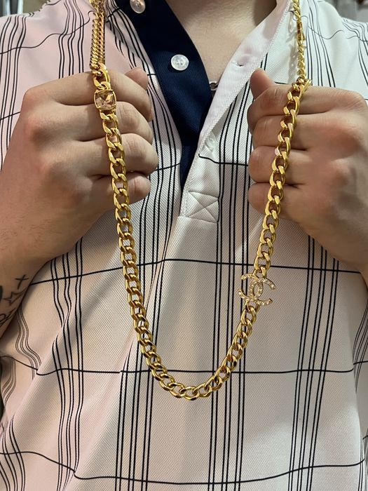 Lant Chanel Gold cu Pietre si Iced Out Logo