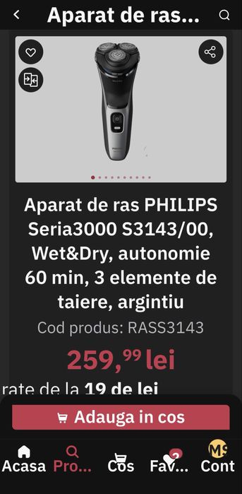 Aparat de ras Philips Seria 3000 S3143/00 Wet&Dry