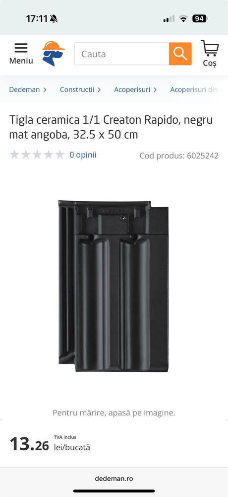 Vand tigla Creaton Rapido negru mat
