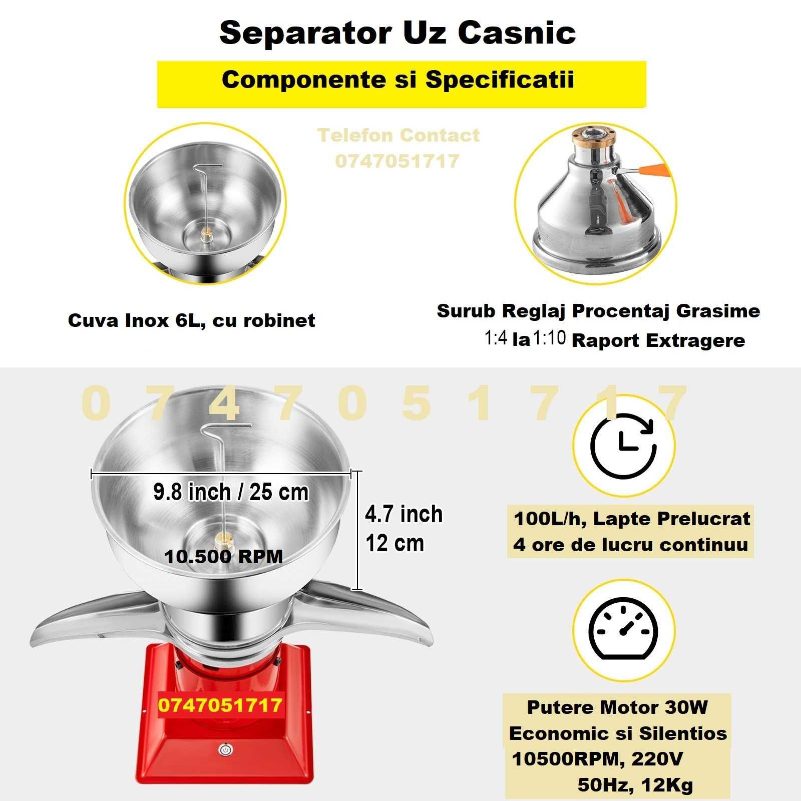 Separator Smantana, 50-100L/h , uz Casnic, 220V, Inox, Nou, Garantie