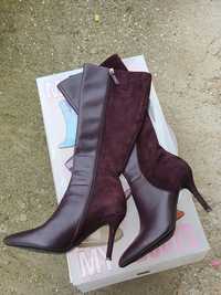 Cizme cu toc piele Bordeaux, marca Nine West