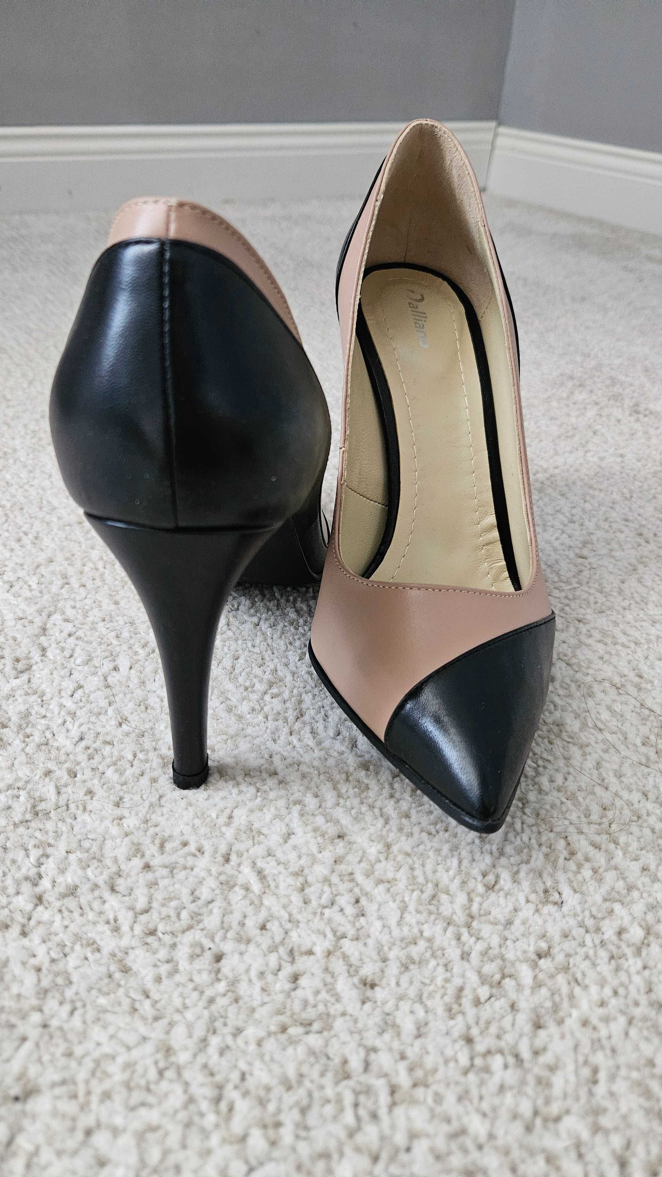 Pantofi stiletto negru crem