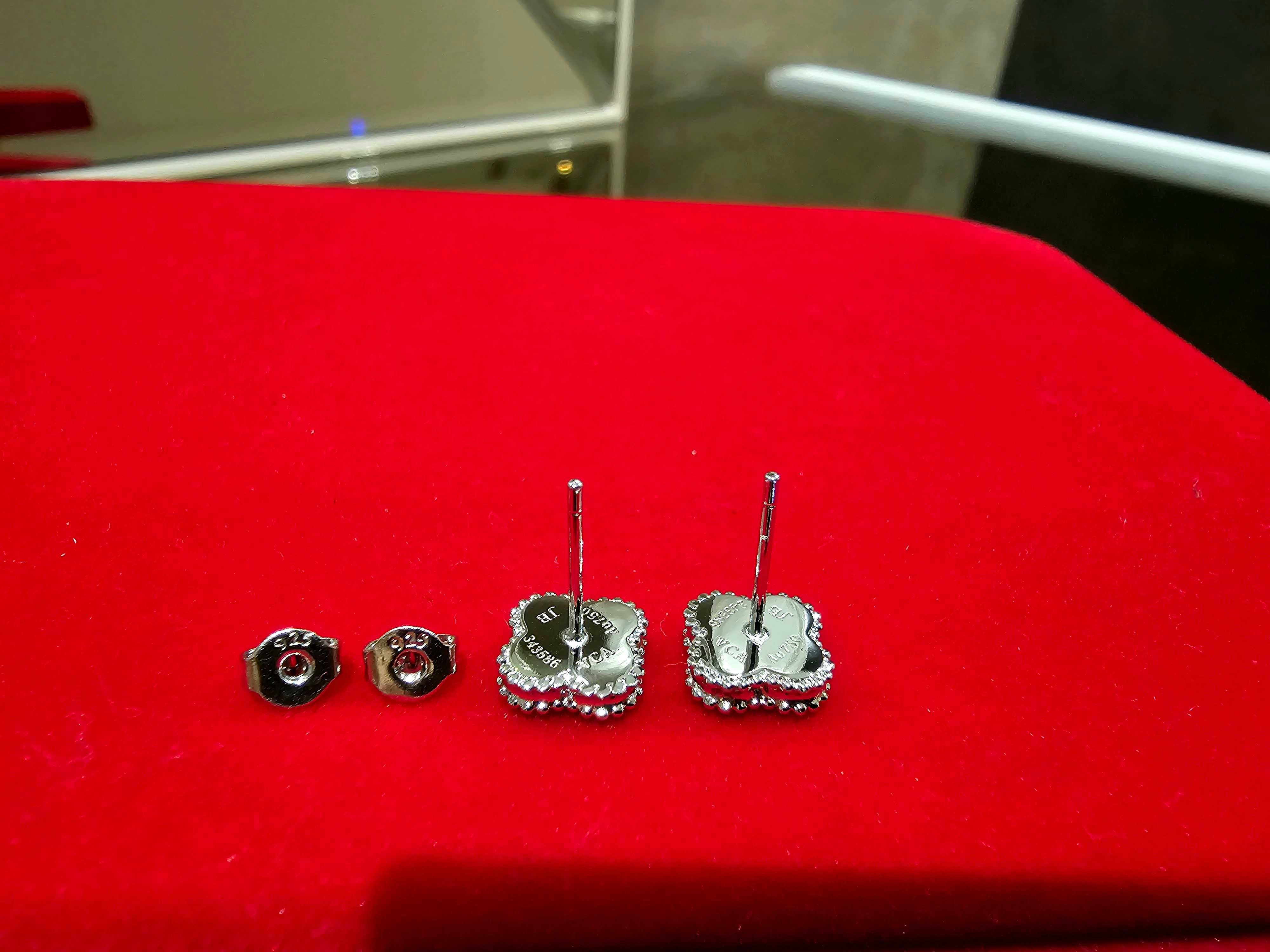 Van Cleef & Arpels VCA Silver Onyx Sweet Alhambra Clover Дамски Обеци