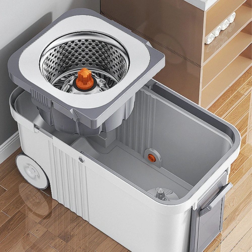 Set mop rotativ 360° cu galeata centrifuga din inox, 4 rezerve mop