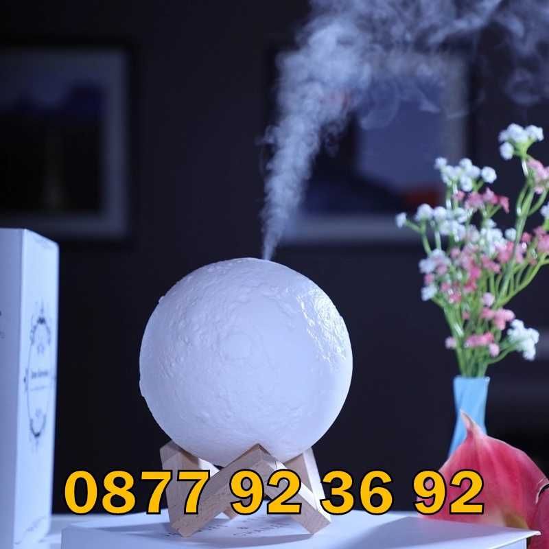 3D ЛУНА ЛАМПА + ОВЛАЖНИТЕЛ за въздух, арома дифузер и нощна лампа
