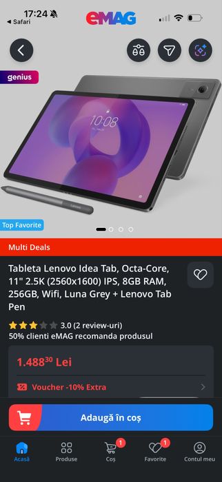 Tableta Lenovo Idea Tab, Octa-Core, 11" 2.5K, 8GB  Ram, 256 gb, noua!