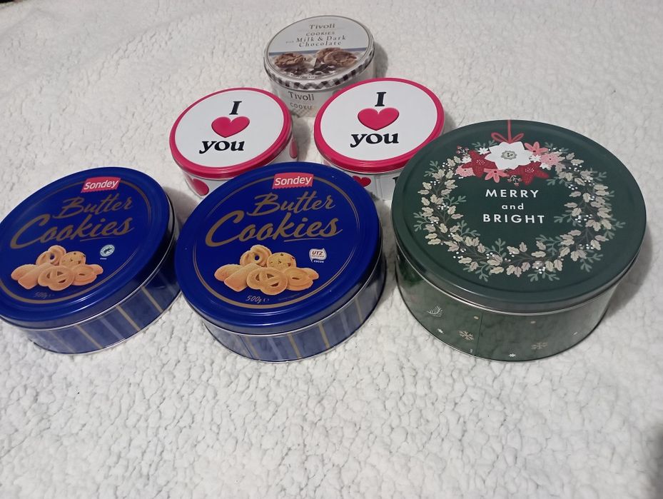 Метални кутии от бисквити, за съхранение на малки предмети 6 бр