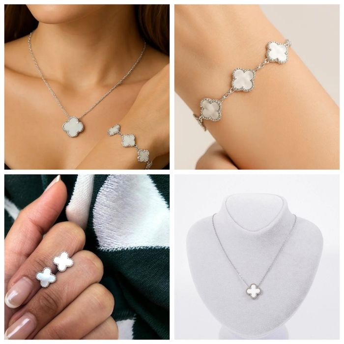 Сребърен комплект-колие,гривна и обеци детелини