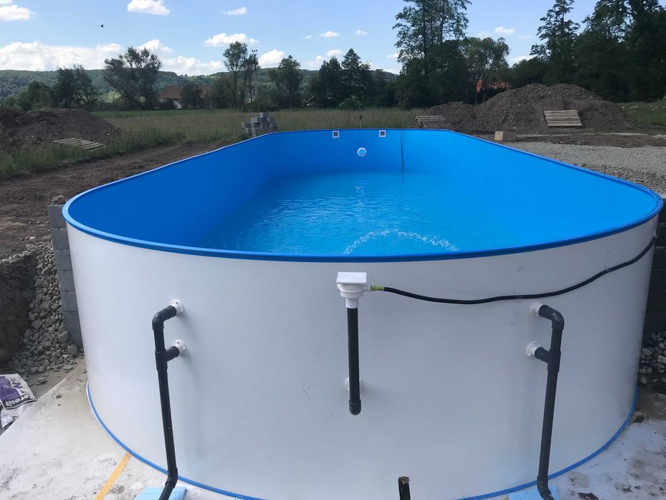 Piscina cu perete metalic 7x3.50x1.50 m si liner PVC Gri