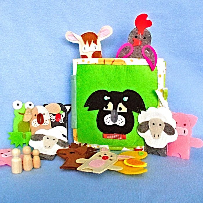 Carte senzoriala din fetru cu marionete pe degete ,10 pagini.