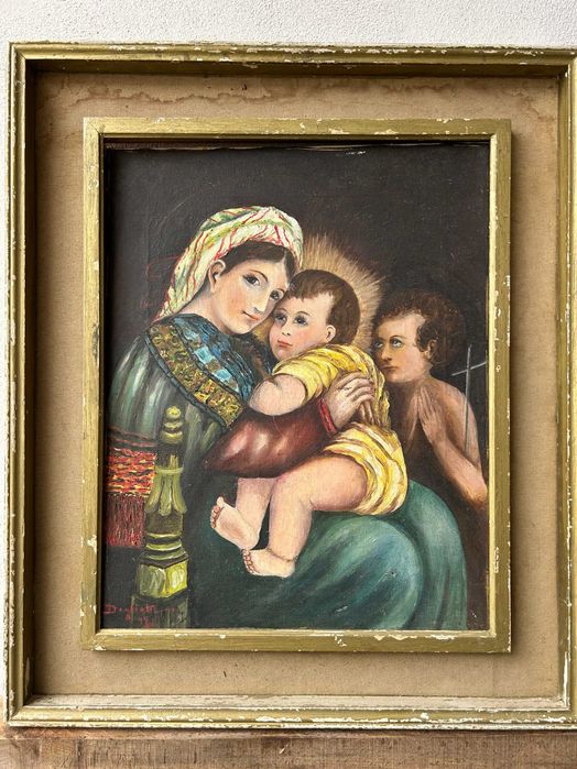 Tablou cu rama 43x50 Ulei pe panza bisericesc cu defecte in poze