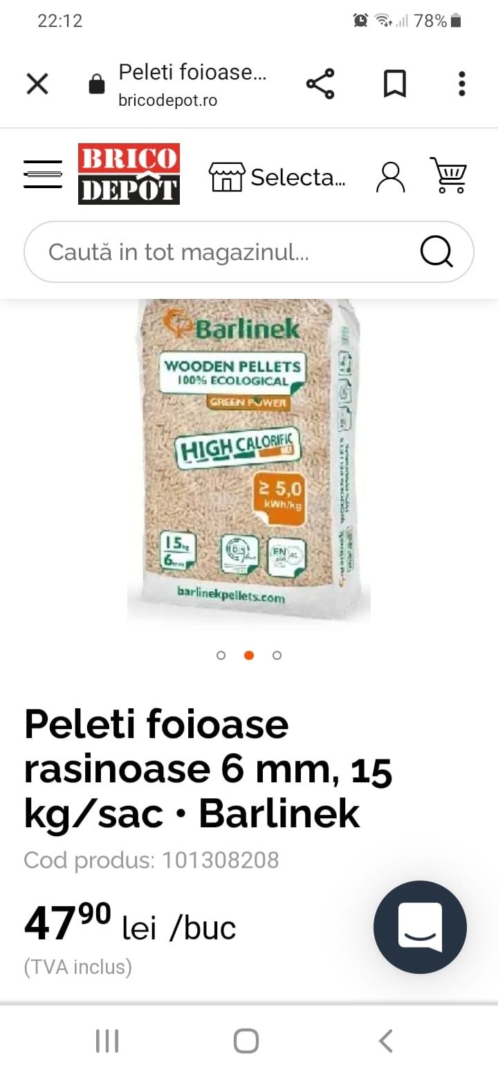 peleti brad 100% barlinek premium,27,5 ron/sac