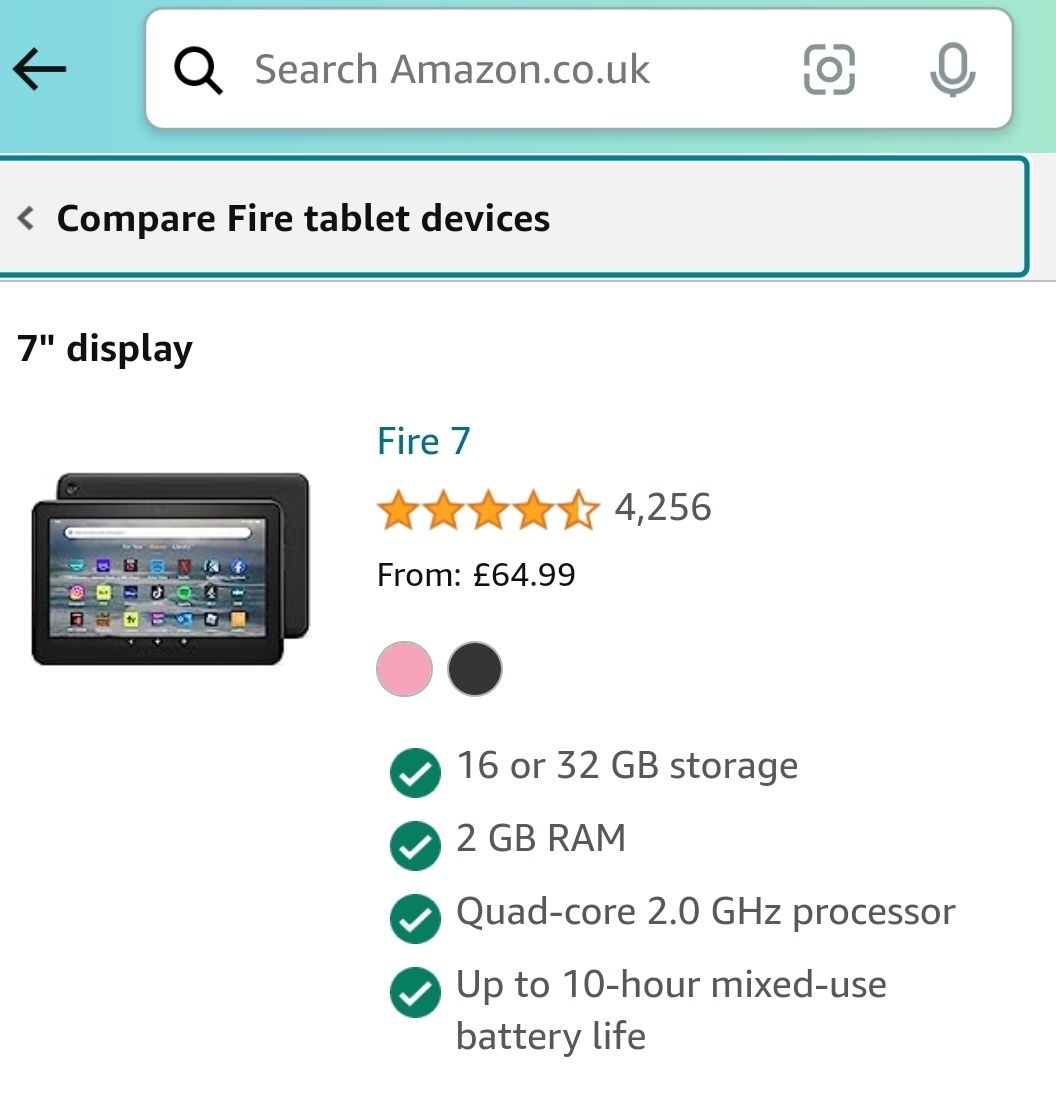 Розов Таблет Amazon Fire 7"  16 gb Rose