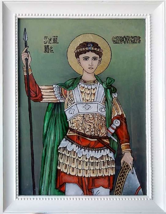Icoană pe sticlă - Pictură cu vopsea în ulei