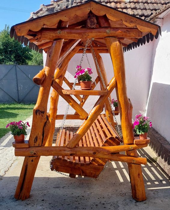 Leagăn rustic din lemn masiv, livrare in apropriere