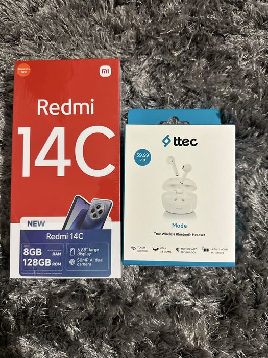 Xiaomi Redmi 14C 4+4 GB RAM 128GB Midnight Black + Подарък Слушалки