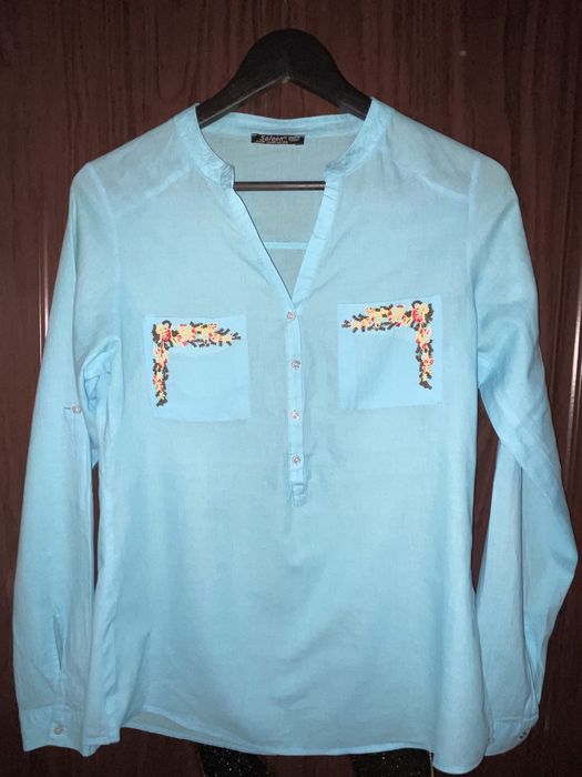 Cămașă damă albastra bumbac 100% cu model