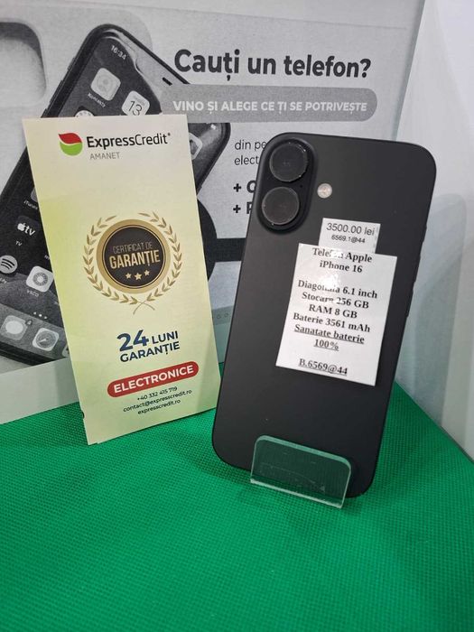 Telefon Apple Iphone 16 256GB (AG44 Bc2 B:6569)-garantie 2 ani!