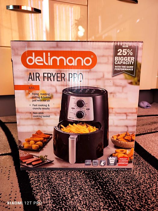 Air fryer pro Delimano, 3,5л, с оригинална кутия и книжка с рецепти.