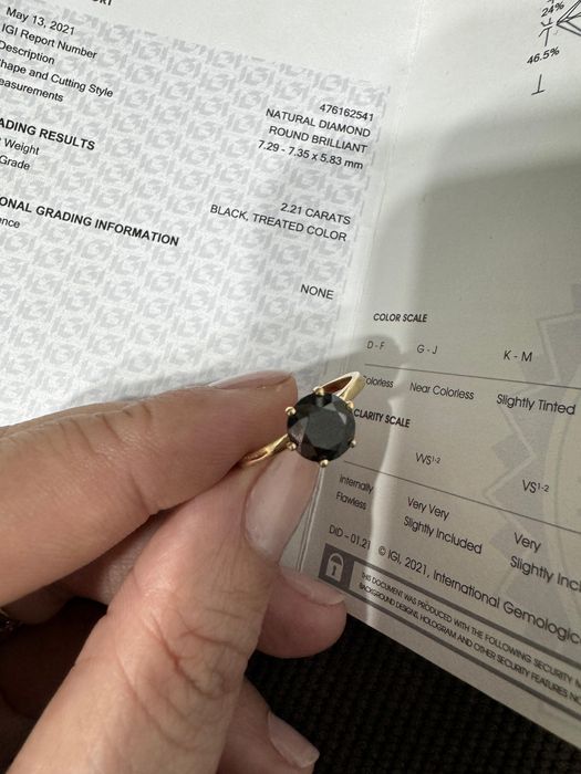 Vand inel diamant negru cu certificat IGI