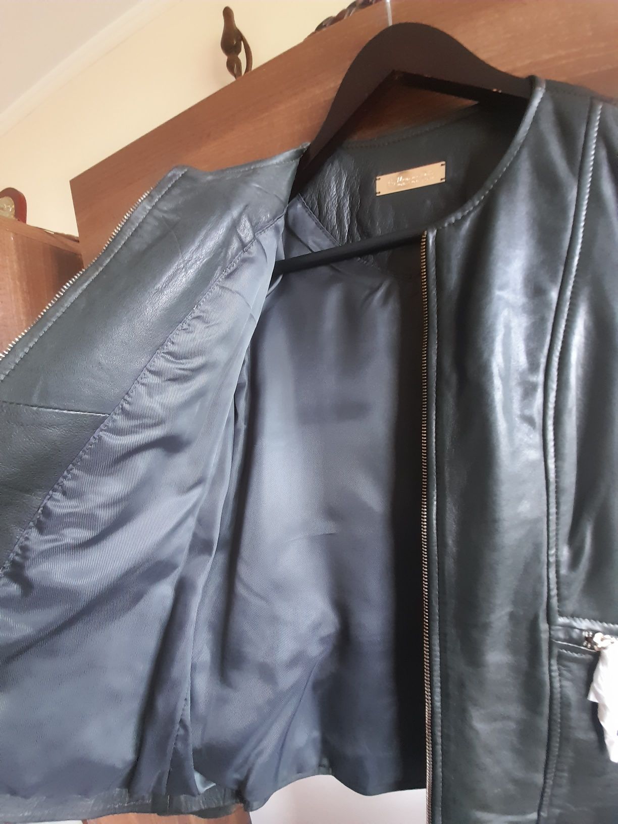 Jacheta din piele naturala Massimo Dutii, verde brad, 38