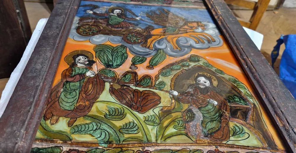 Icoana pictura pe sticla anii 1900 colectie antic