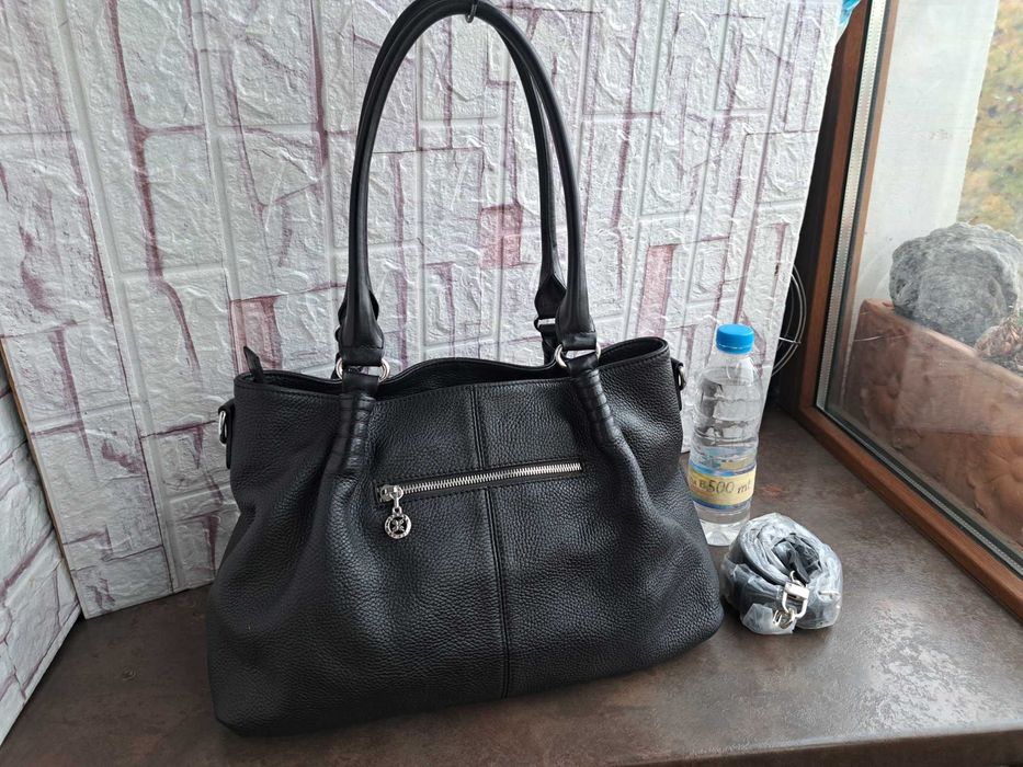 дамска чанта,Tergan,черна-естествена кожа