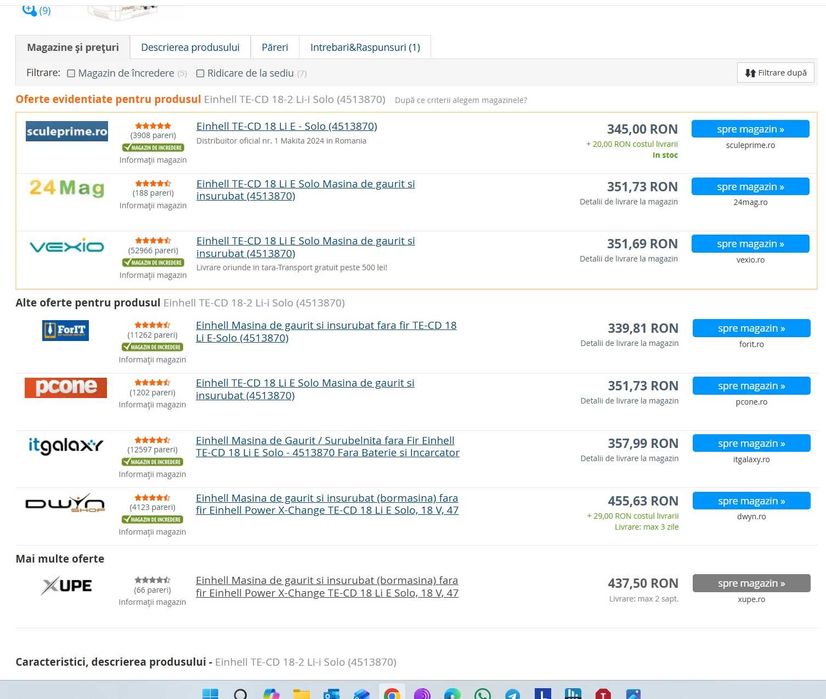 Masina de gaurit / insurubat Einhell PXC TE-CD 18 Li E, Expert, 47 Nm