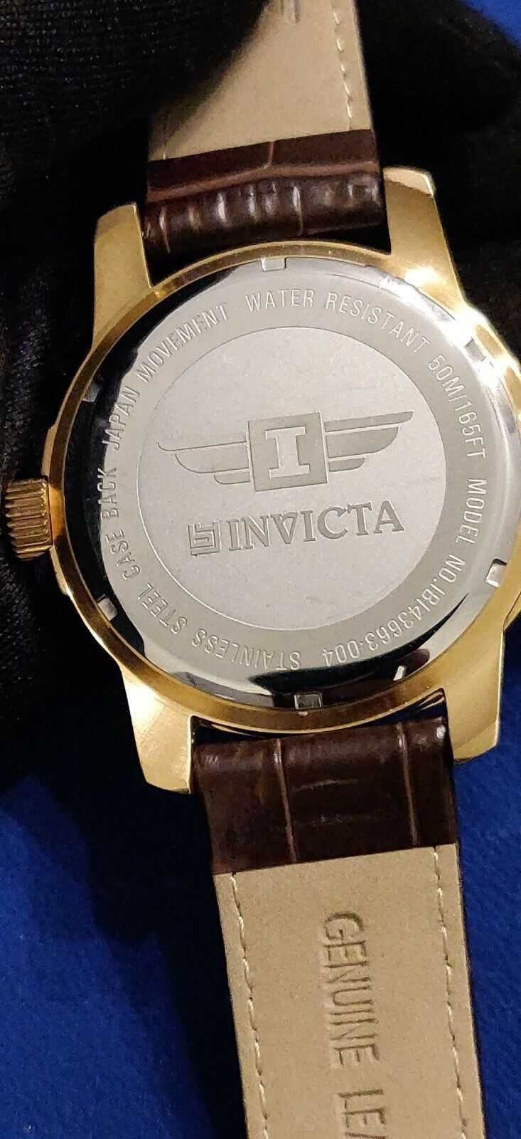 Золотые часы Invicta. Инвикта. Часы. Кожаный ремешок.