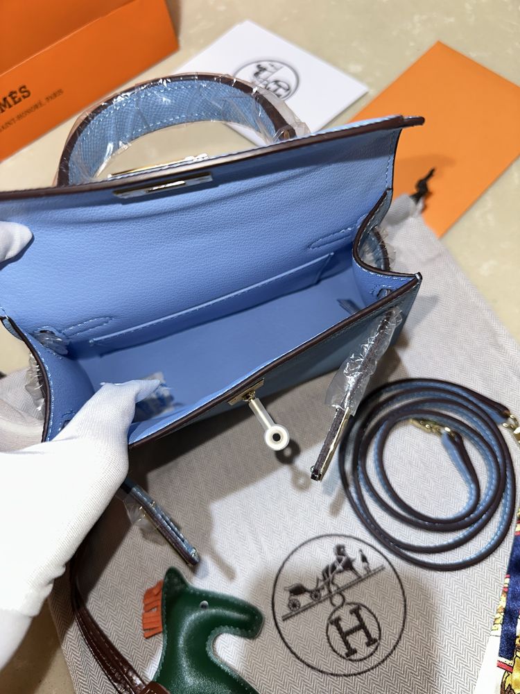 Geanta Hermes Kelly 19cm Blue/Piele naturala 100%/Punga/Cutie Hermes