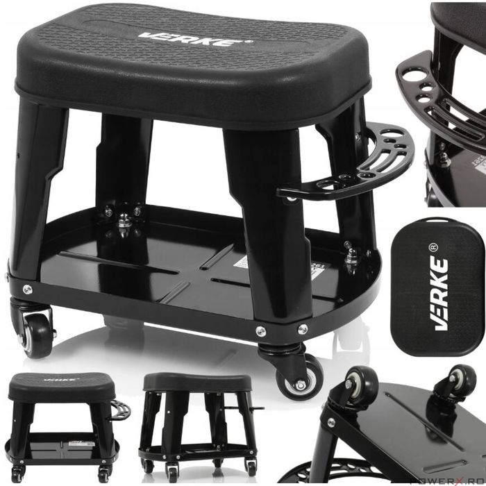 Taburet, scaun pentru atelier cu sertar si maner negru, 35x25cm 135kg,