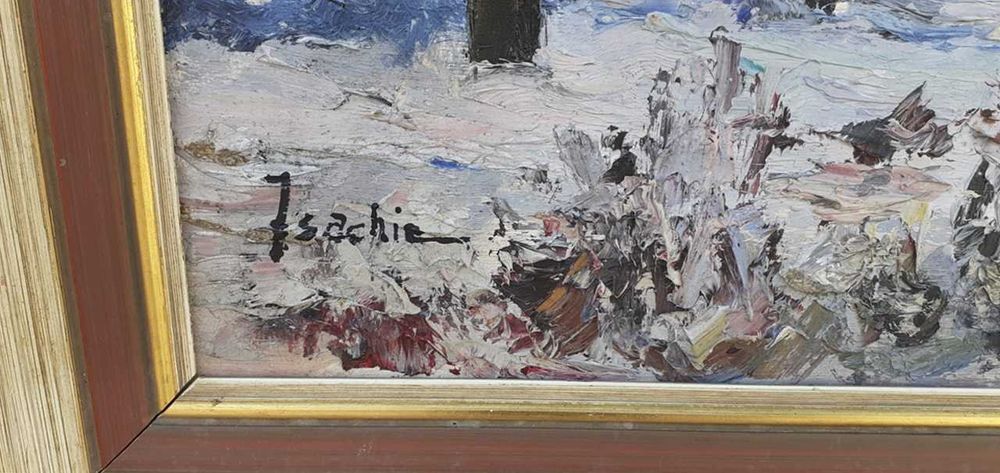 Tablou vechi - peisaj de iarna - semnat Isachie