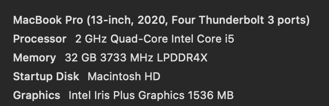 Macbook Pro 2020, 32Gb RAM, 1 Tb SSD, touchbar