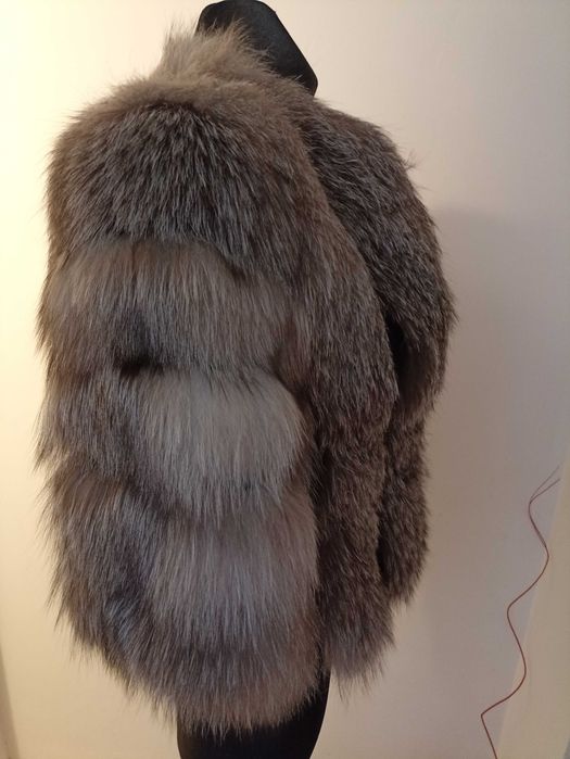 Blana Naturala Vulpe argintie cu Piele Naturala ,S