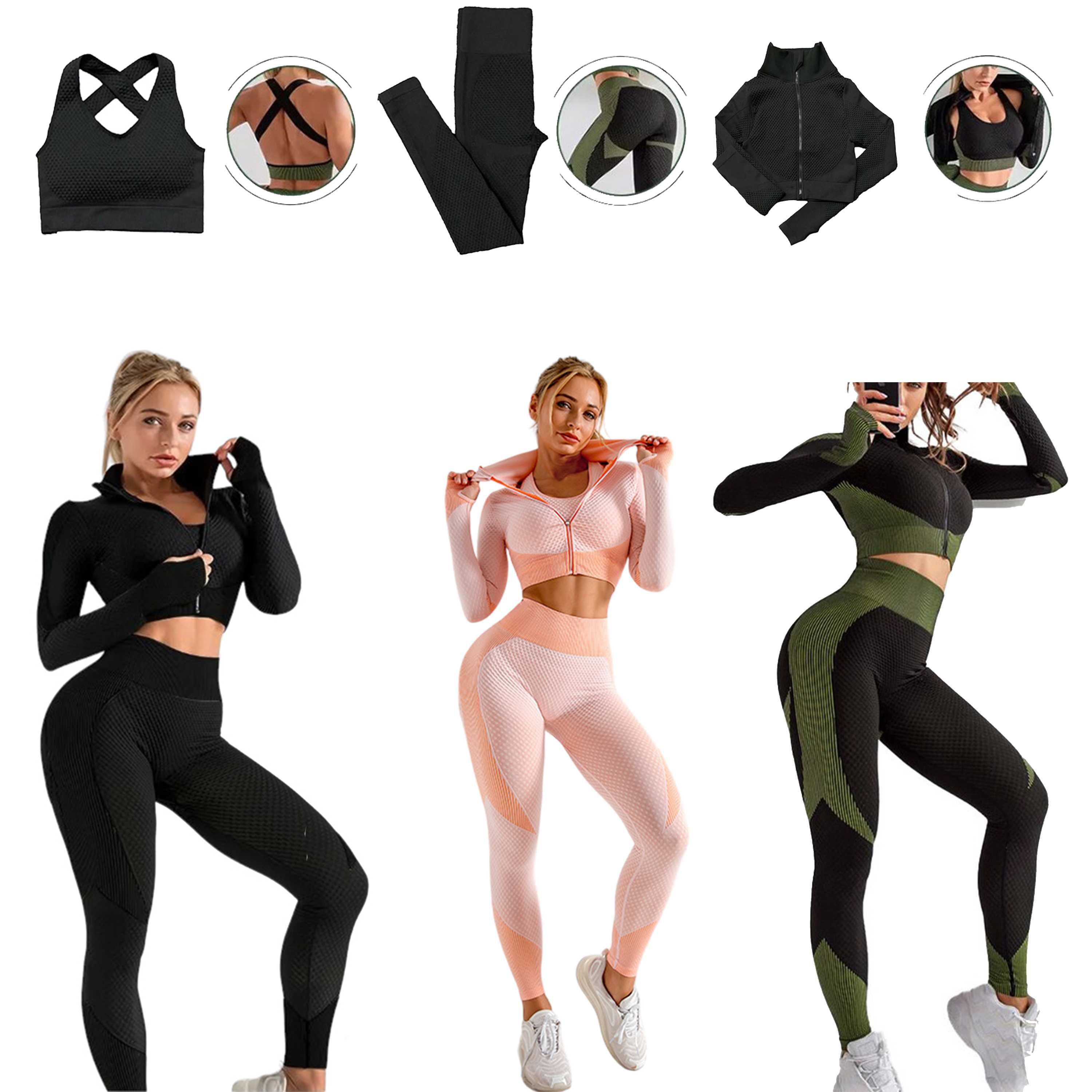 Set Fitness modelator din 3 Piese - negru/verde si roz/portocaliu