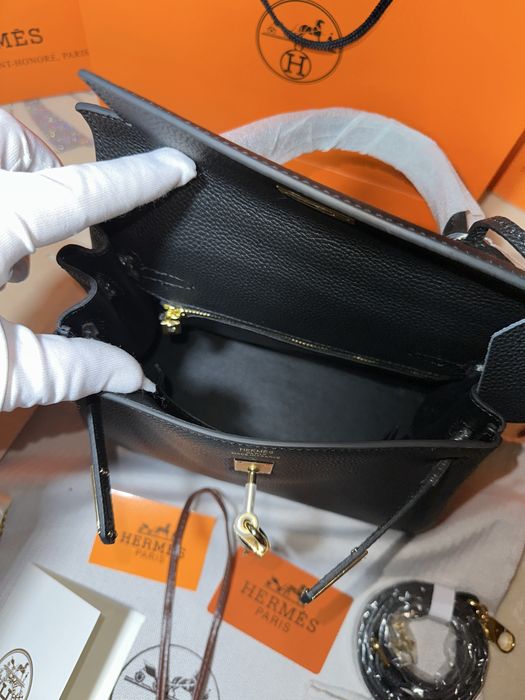 Geanta Hermes Kelly 25cm Black/Accesorii Gold
