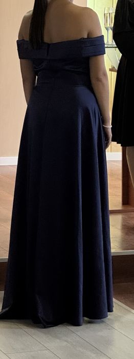 Сатенена официална тъмносиня рокля