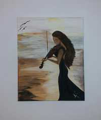 Tablou pictat canvas Fata cu Vioara 40 x 50 cm
