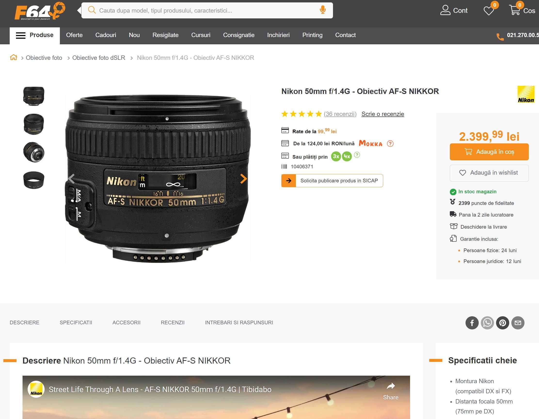 Obiectiv NIKON 50 mm f1.4 G Af-S Nikkor weathersealed