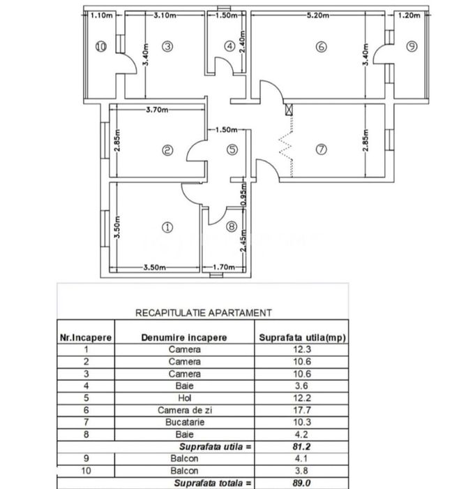 Etaj 3! Apartament 4 camere 2  băi, CUG, 89mp