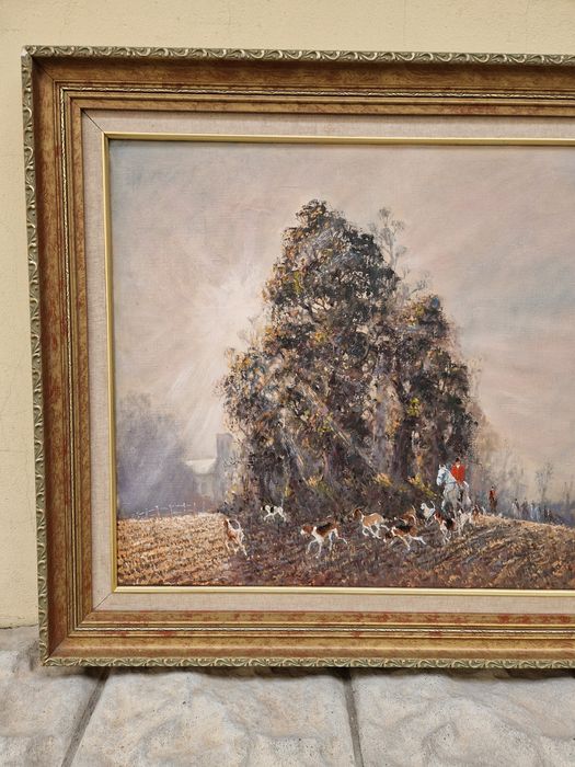 Много добра антикварна авторска картина масло върху платно